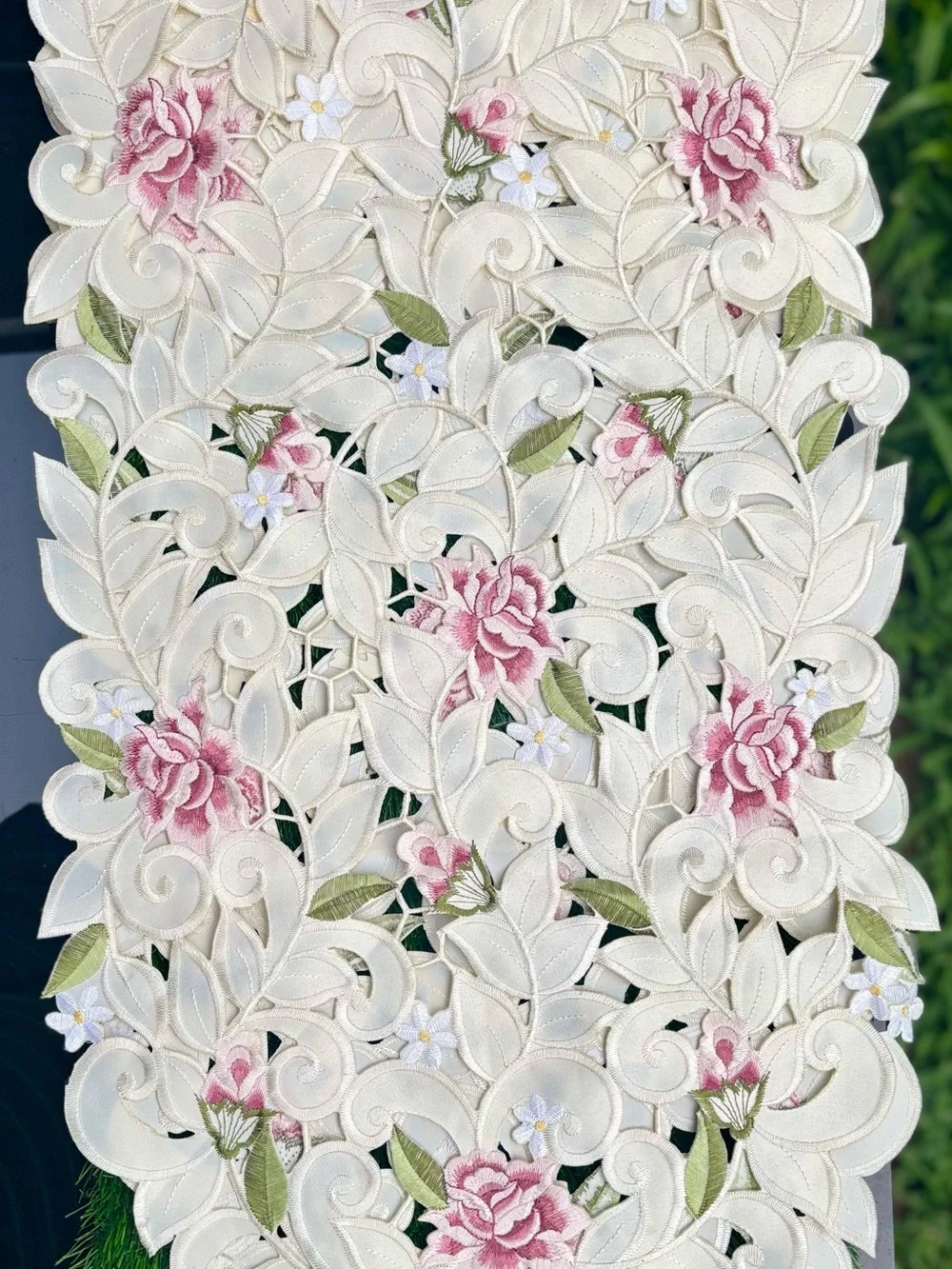 68” Embroidered Floral Cutwork  Table Runner Garden French Country Cottagecore
